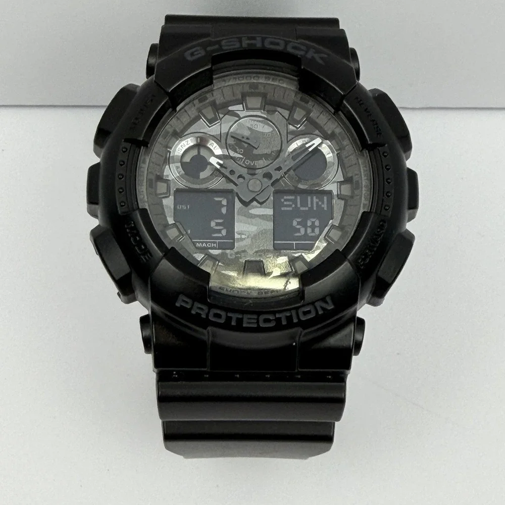 Casio G-Shock GA-100CF Mens Watch 51mm Gray Camo Analog Digital Black Resin